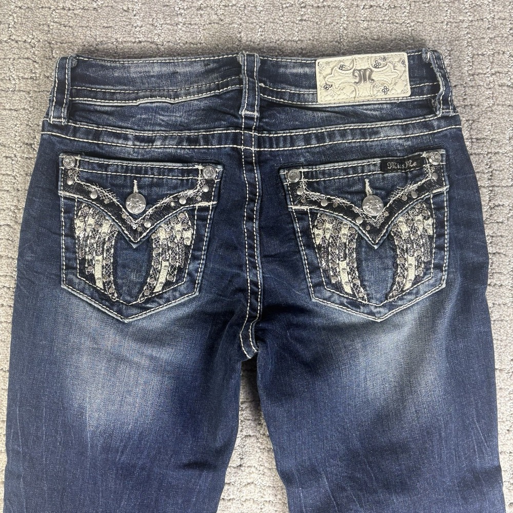 Vintage Y2K Miss Me Crystal Gothic Wings Embellished Standard Crop Jeans Size 26